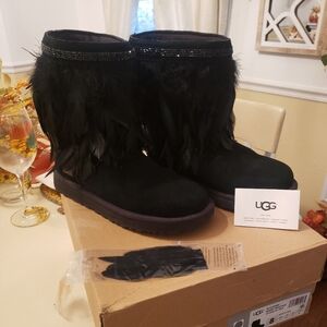 UGG Black Feathered Winter Boots